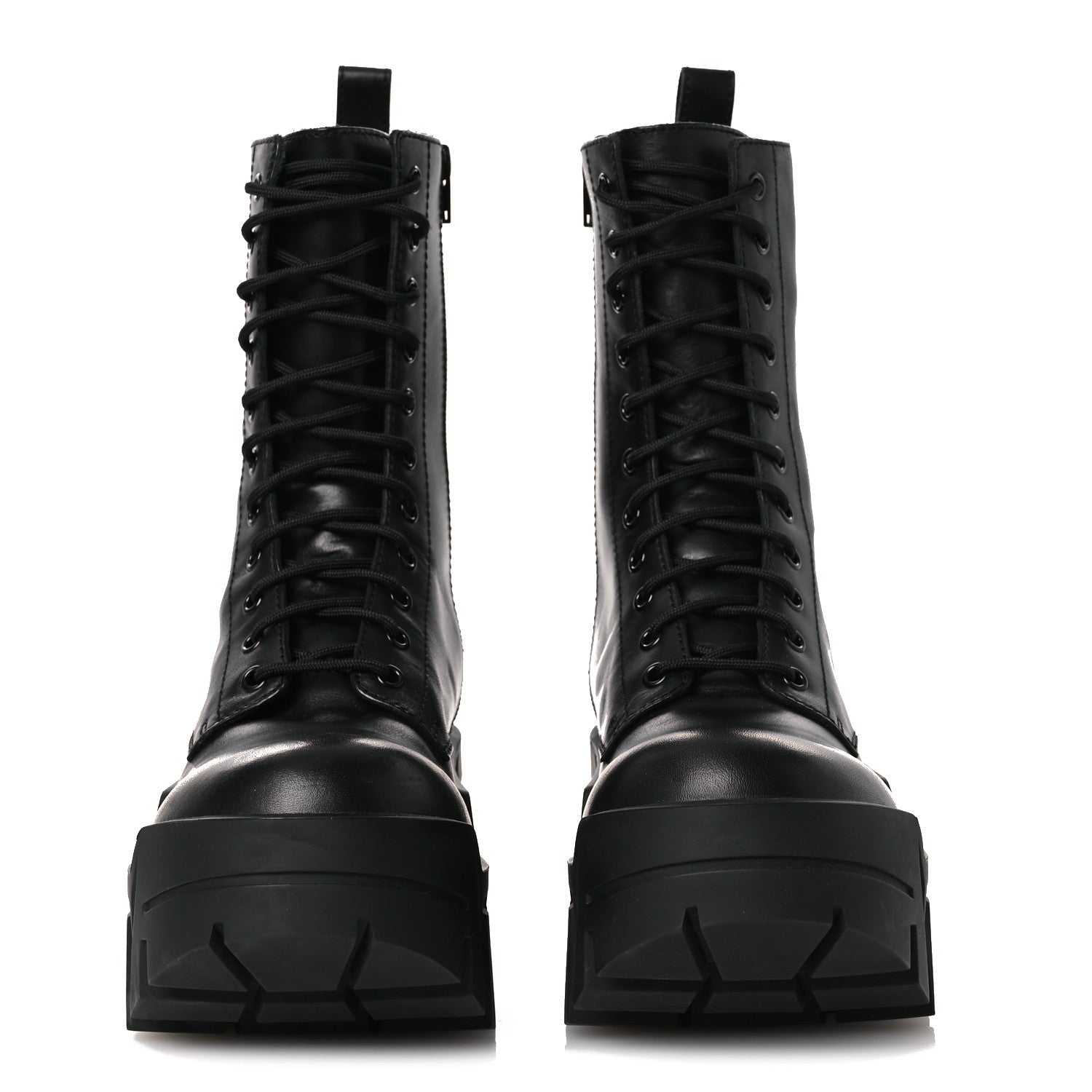 Balenciaga Calfskin Womens Bulldozer Lace Up Boots 38 Black