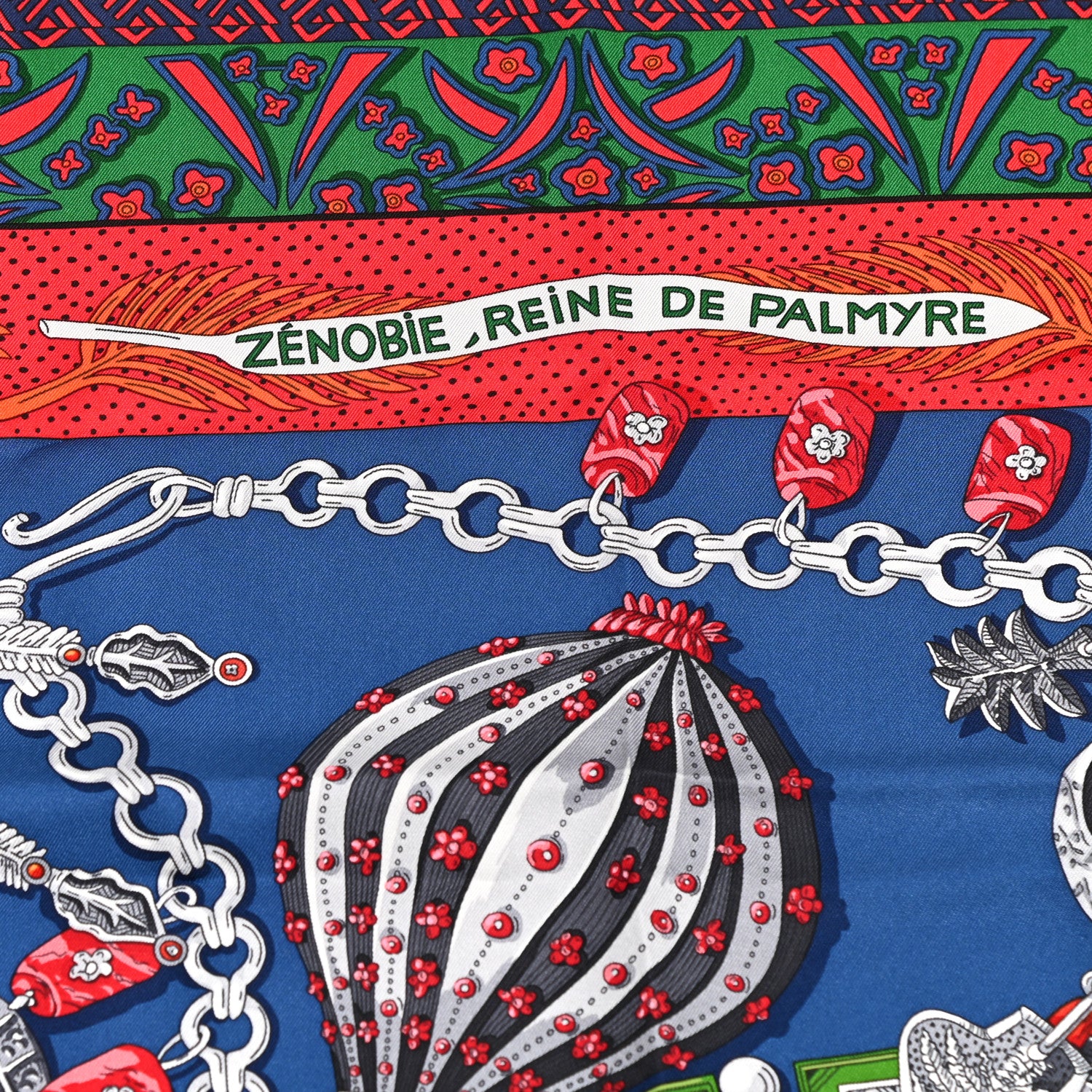 Hermes Silk Zenobie Reine De Palmyre Scarf 90 Marine Rouge Gris 3 of 5