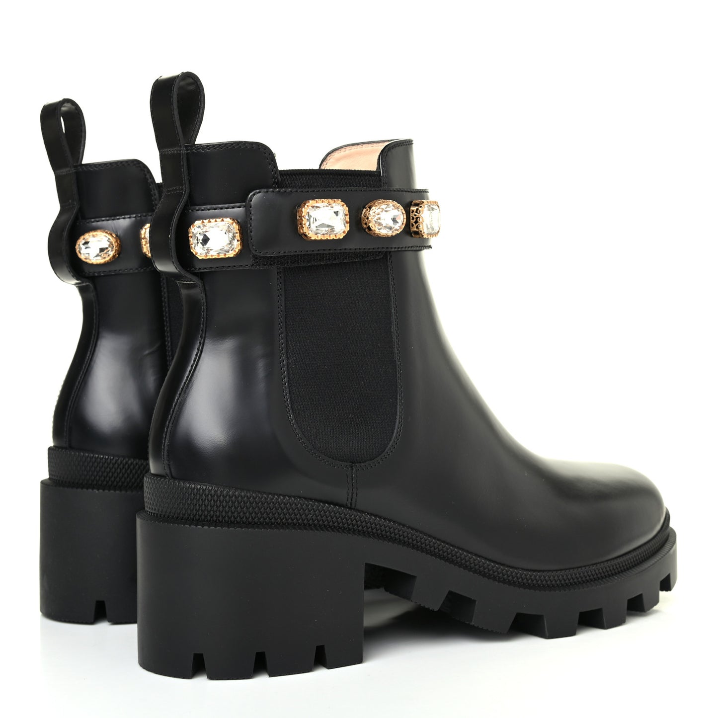 Calfskin Crystal GG Trip Chelsea Ankle Boots 40 Black