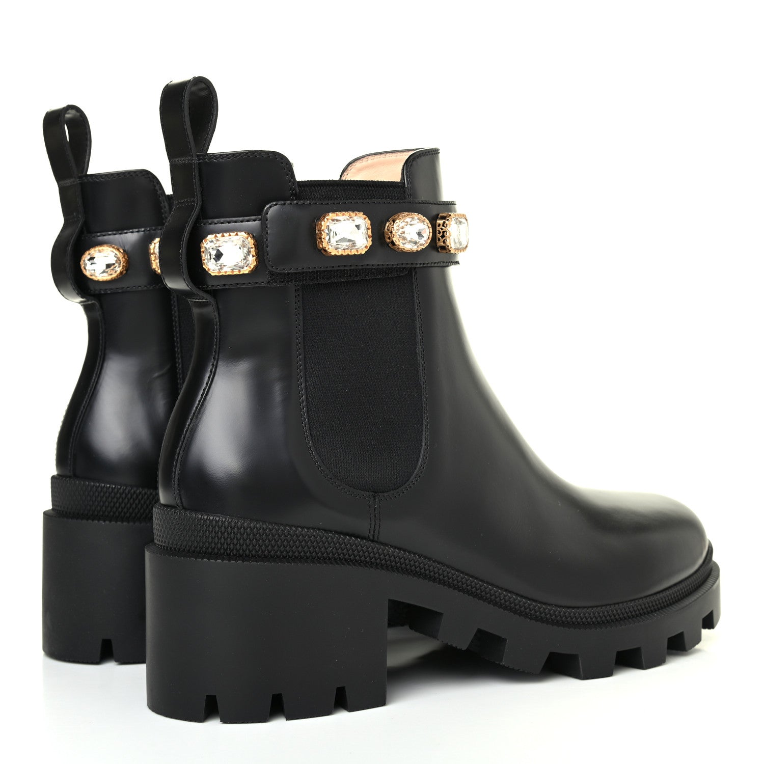 Gucci Calfskin Crystal GG Trip Chelsea Ankle Boots 40 Black 3 of 4