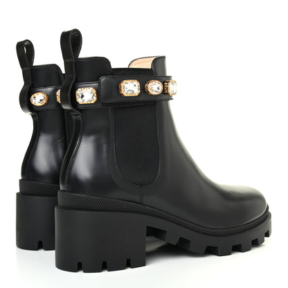 Gucci Calfskin Crystal GG Trip Chelsea Ankle Boots 40 Black 3 of 4