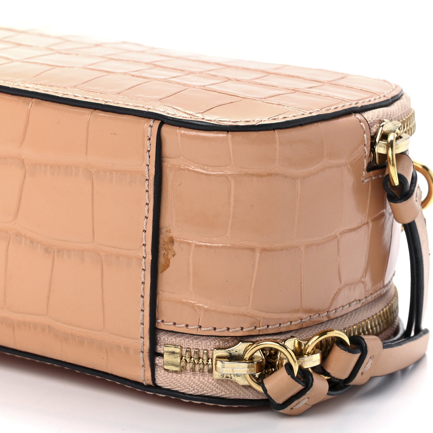 Calfskin Crocodile Embossed Mini C Vanity Bag Nut