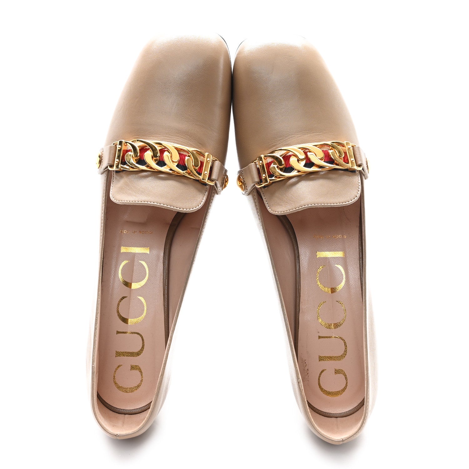 Gucci Malaga Kid Sylvie Web Chain Mid Heel Loafers 39.5 Mud 2 of 9