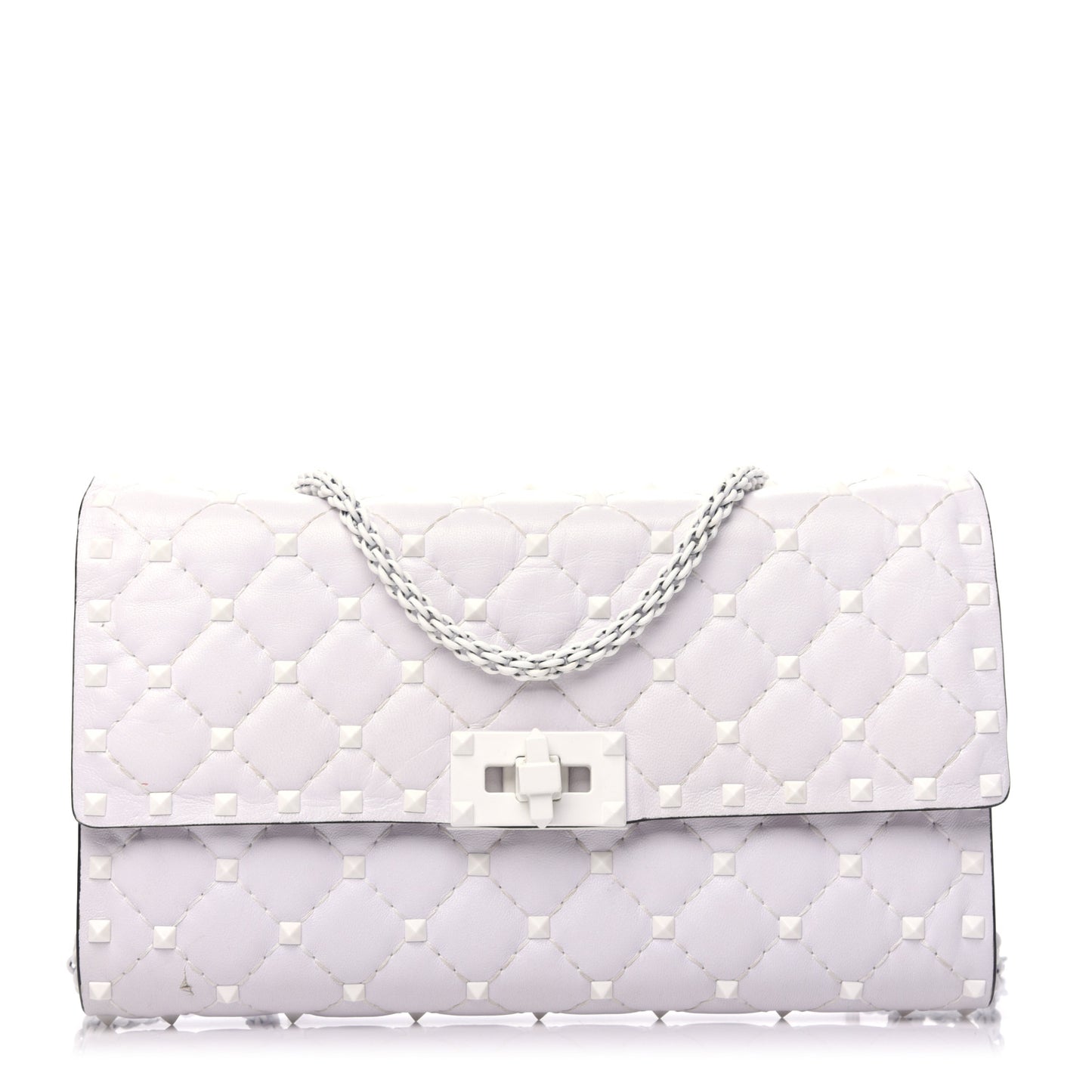 Lambskin Free Rockstud Spike Wallet on Chain Optic White