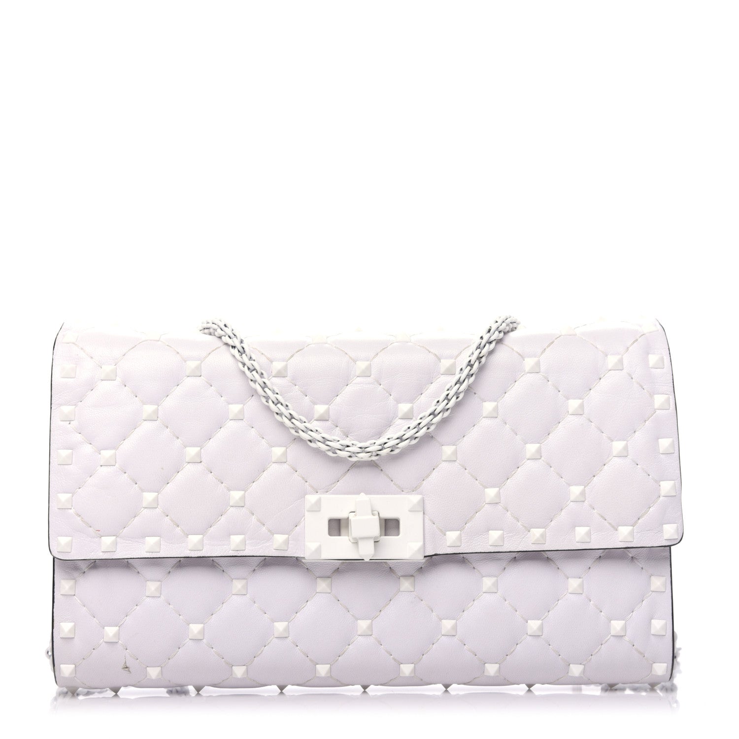 Valentino Garavani Lambskin Free Rockstud Spike Wallet on Chain Optic White 1 of 8