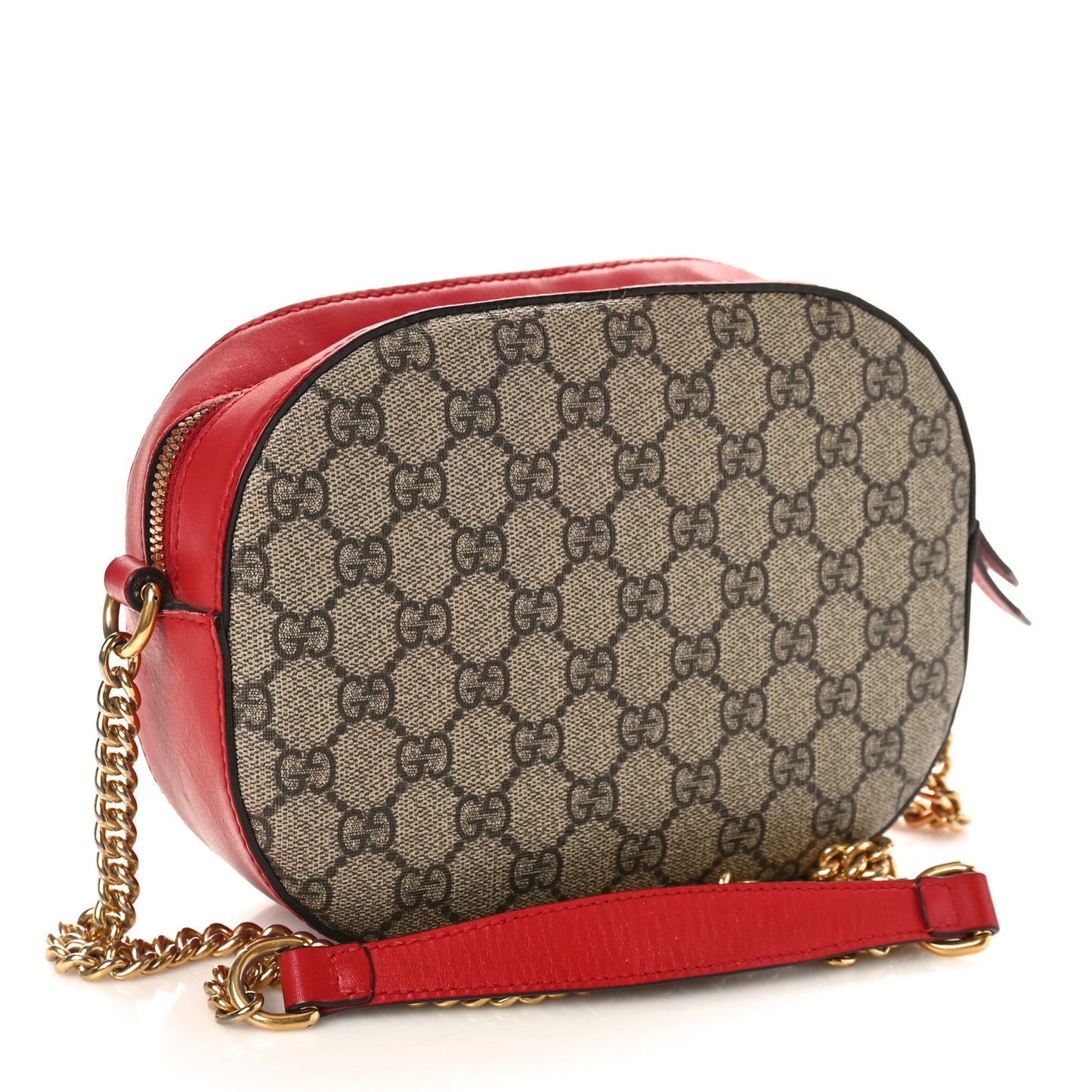 GG Supreme Monogram Kingsnake Heart Embroidered Mini Chain Shoulder Bag Beige Hibiscus Red
