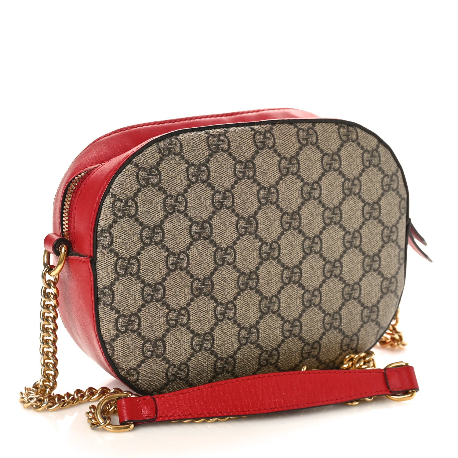 Gucci GG Supreme Monogram Kingsnake Heart Embroidered Mini Chain Shoulder Bag Beige Hibiscus Red 3 of 12