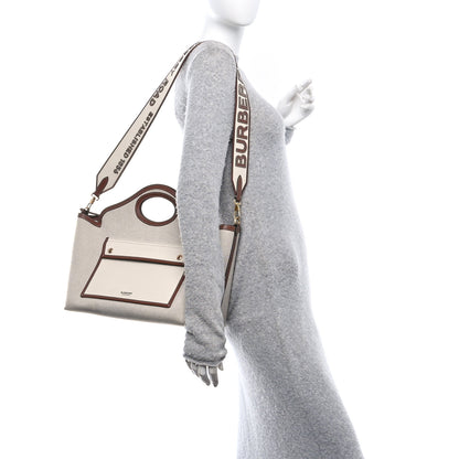 Burberry Canvas Smooth Calfskin Small Pocket Tote Soft Fawn Ecru 2 of 11