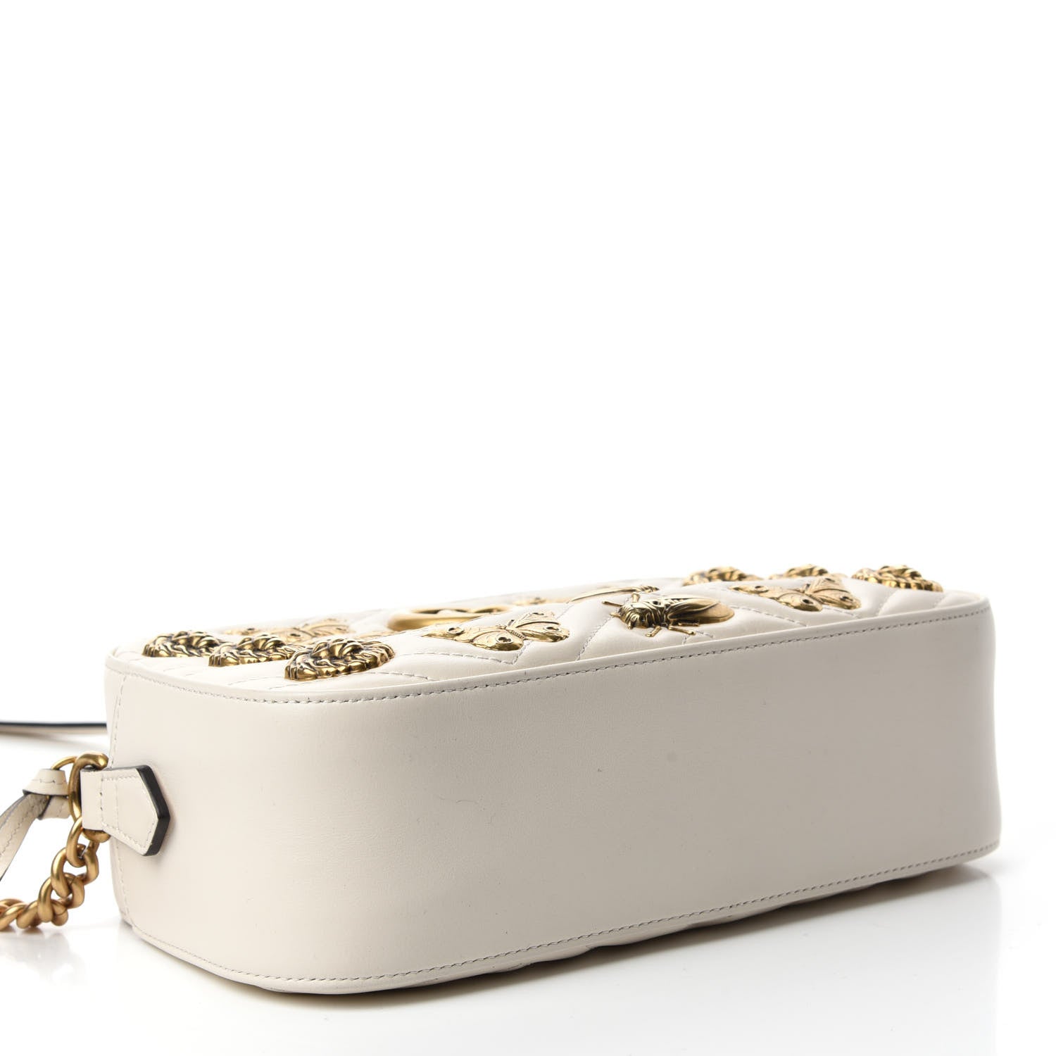 Gucci Calfskin Matelasse Animal Studs Small GG Marmont Chain Shoulder Bag White 4 of 11