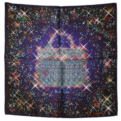 Hermes Silk Twill Magic Kelly Pocket Square Scarf Noir Violet Turquoise 2 of 7