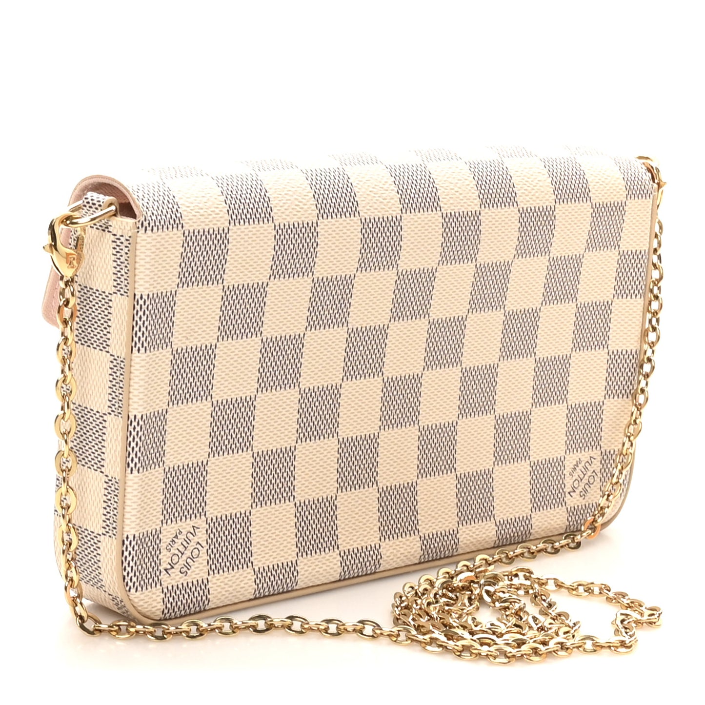 Damier Azur Pochette Felicie Chain Wallet Rose Ballerine