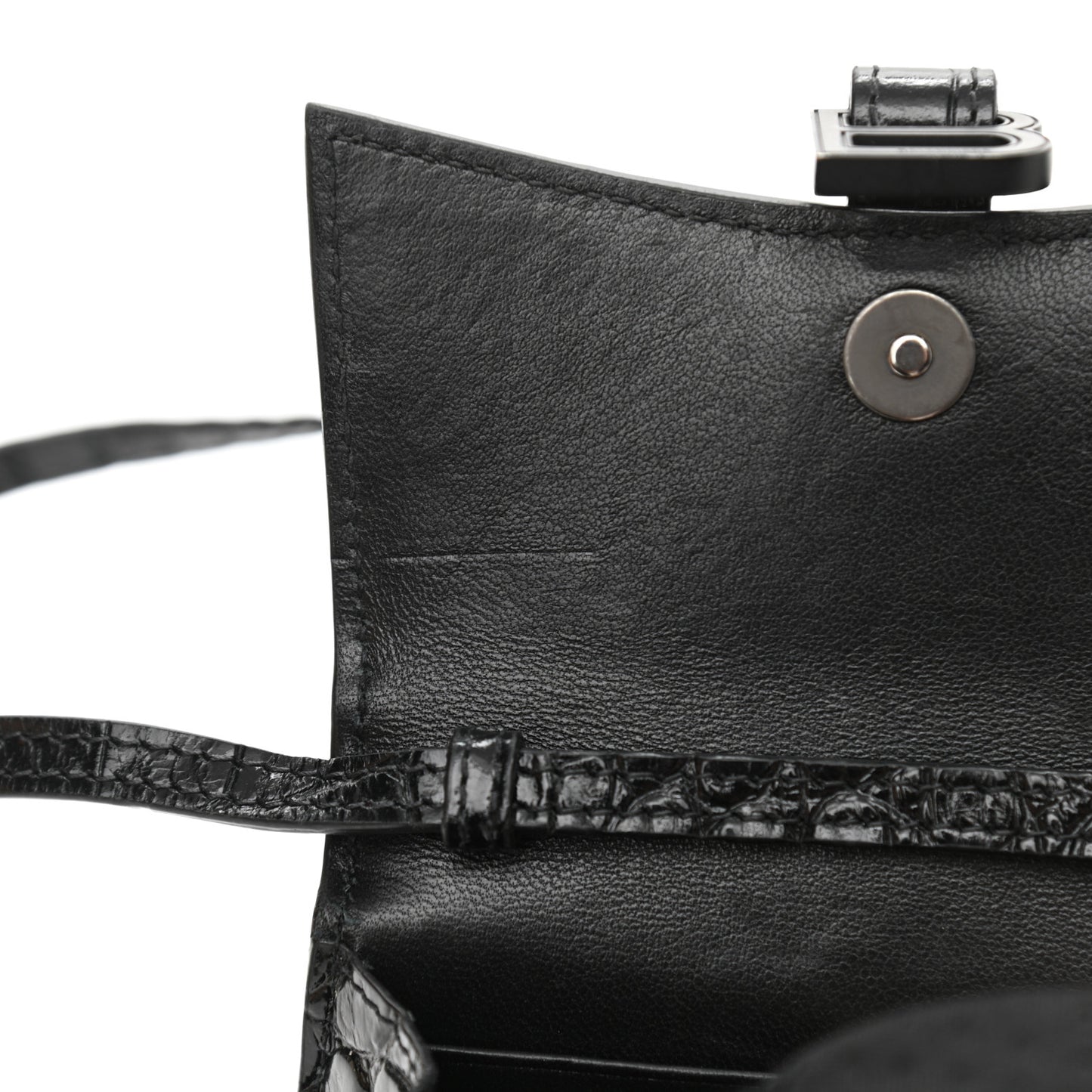 Shiny Calfskin Monochrome Crocodile Embossed Hourglass Top Handle Bag Mini Black