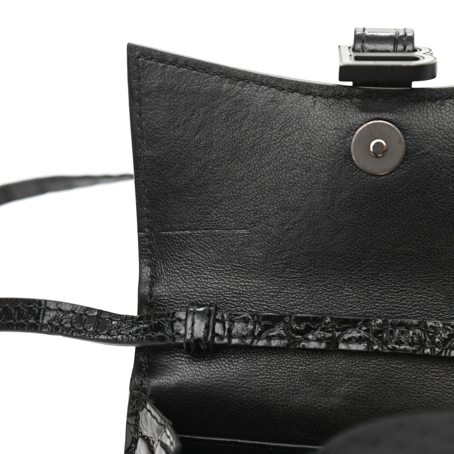 Balenciaga Shiny Calfskin Monochrome Crocodile Embossed Hourglass Top Handle Bag Mini Black 10 of 13