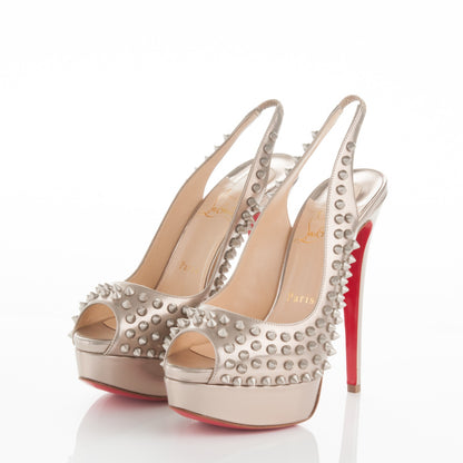 Christian Louboutin Specchio Lady Peep Sling Spikes 150 Pumps 37 Beige 3 of 5