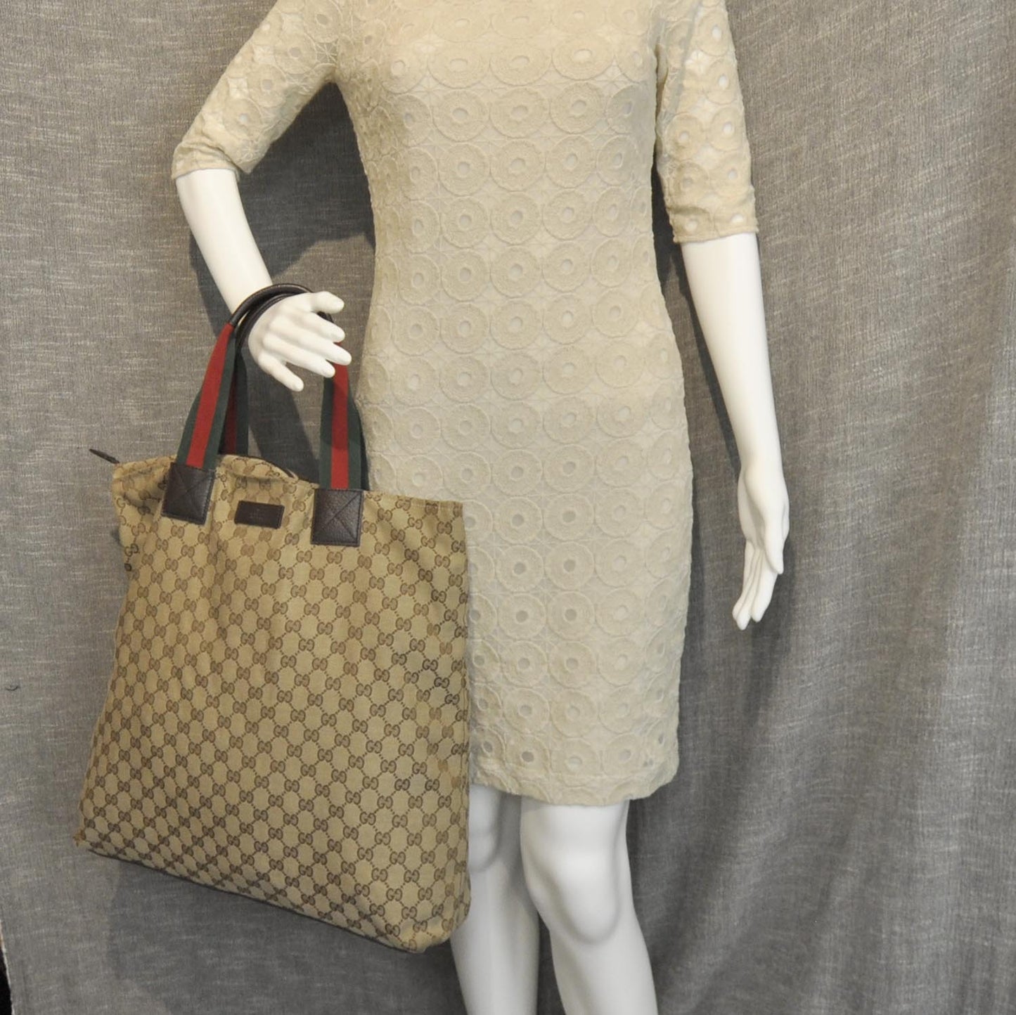 GG Monogram Large Web Handle Vertical Tote Dark Brown