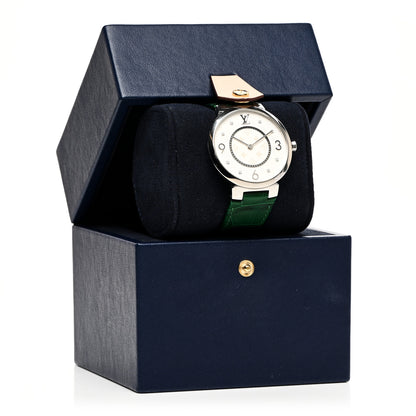 Louis Vuitton Stainless Steel Alligator Diamond 33mm Tambour Slim Quartz Watch Green 5 of 5