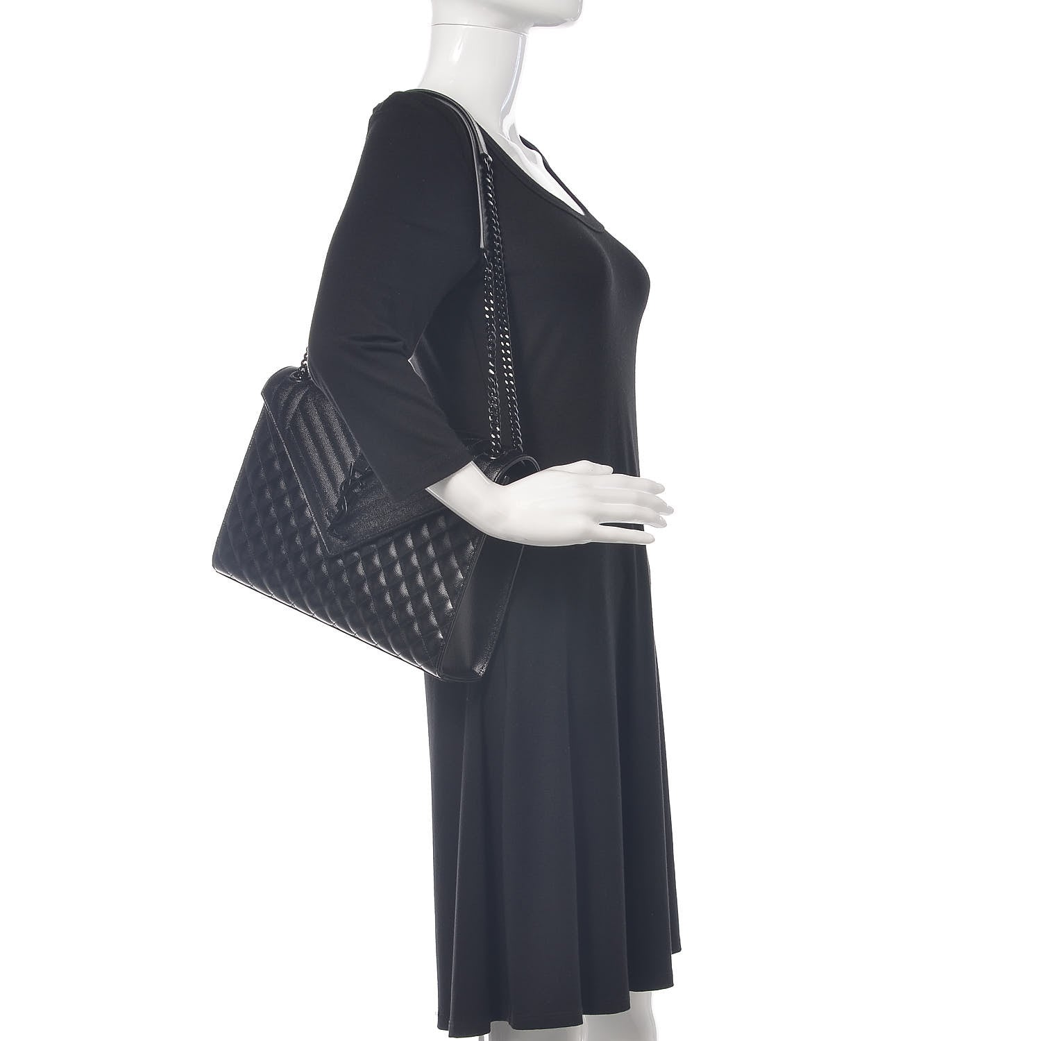 Saint Laurent Grain De Poudre Textured Mixed Matelasse Large Triquilt Monogram Monochrome Satchel Black 2 of 10