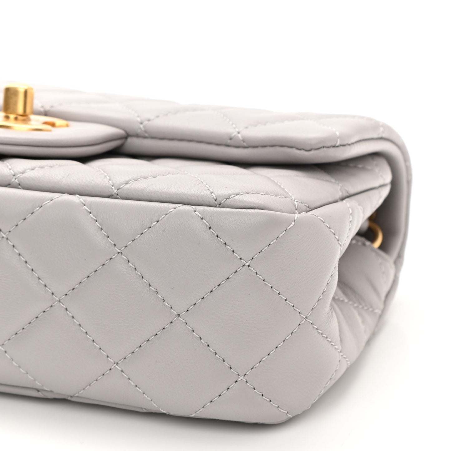 Lambskin Quilted Mini Rectangular Pearl Crush Flap Grey