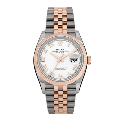 Rolex Stainless Steel 18K Everose Gold 36mm Oyster Perpetual Datejust Watch White Roman 126231 1 of 5