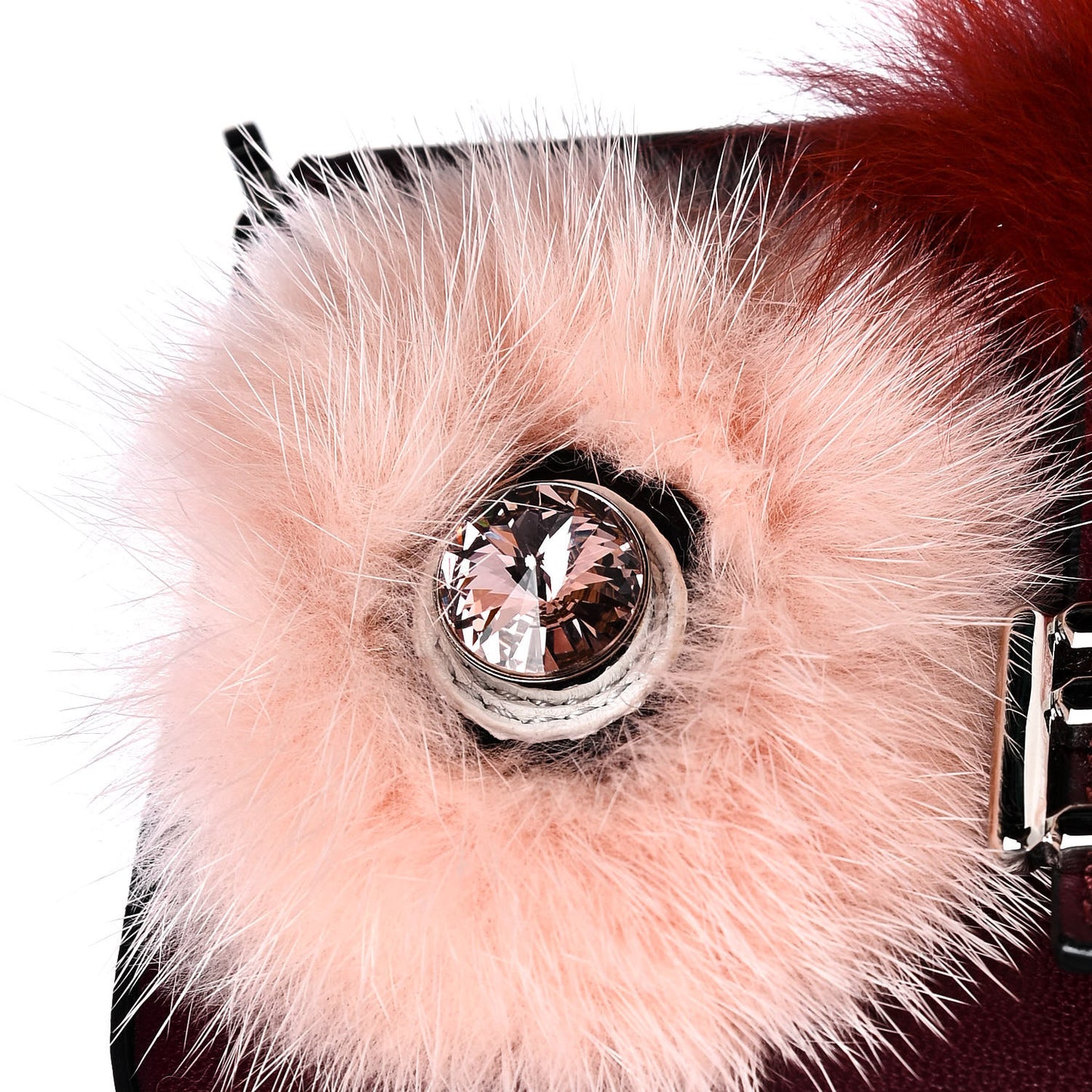 Shiny Nappa Mink Fox Fur Crystal Micro Buggie Baguette Bordeaux Rust Multicolor