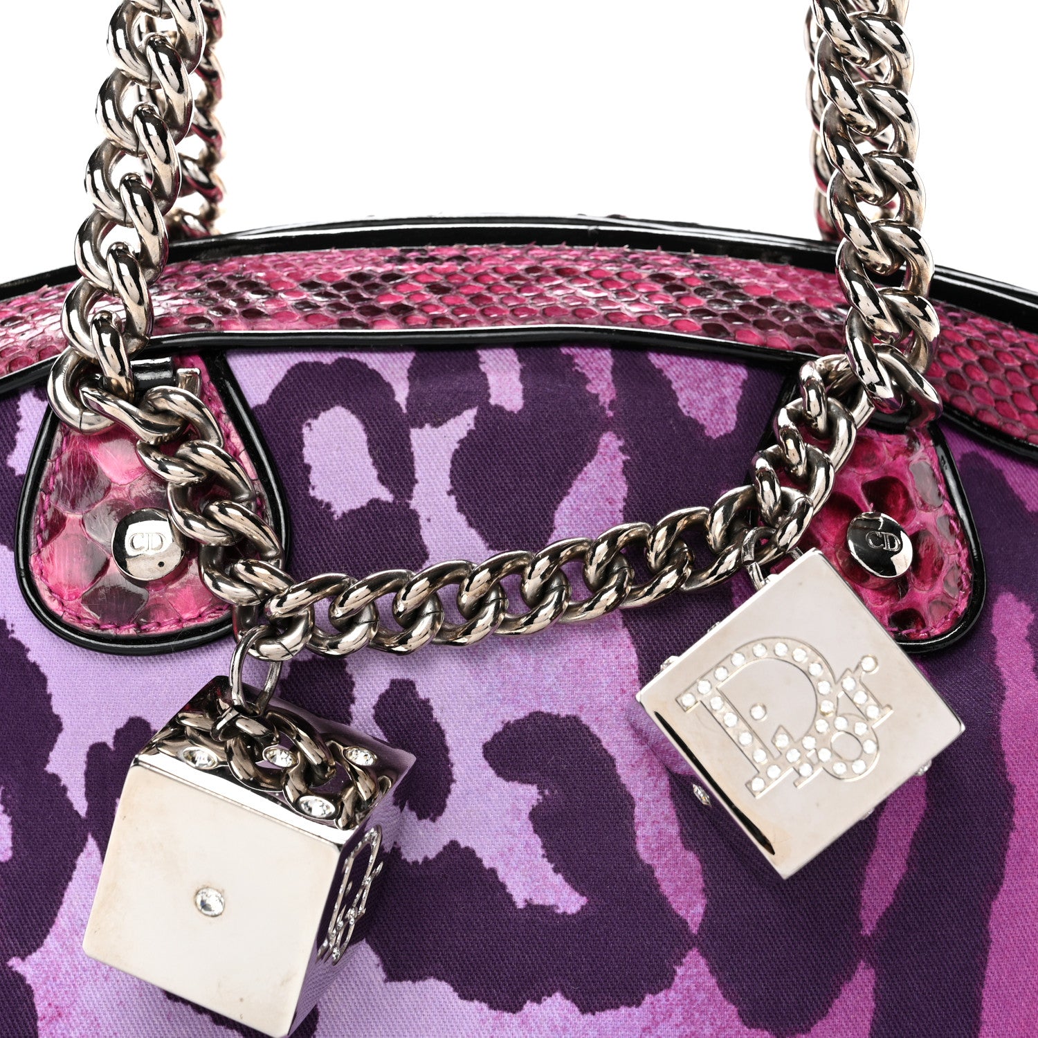 Christian Dior Snakeskin Leopard Gambler Dice Bowler Pink 1840072