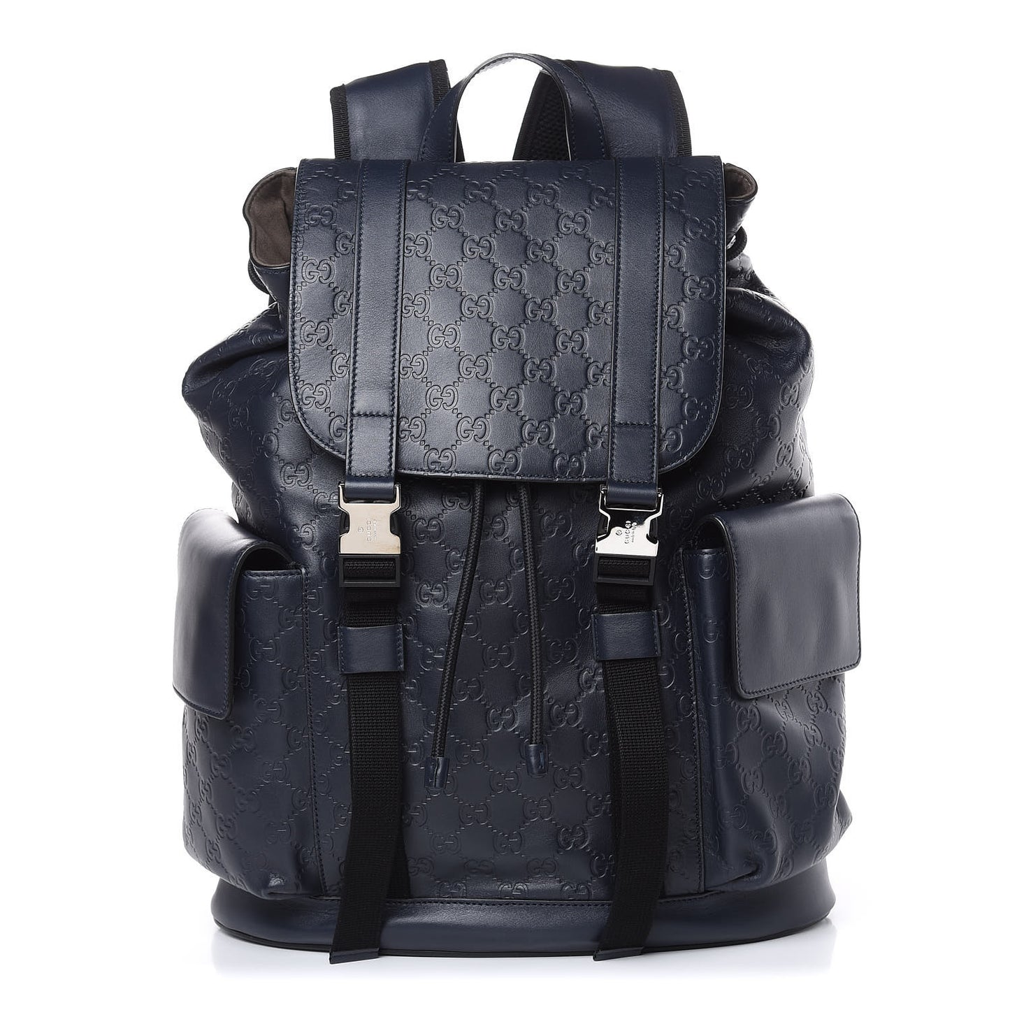 Guccissima Signature Double Buckle Backpack Blue