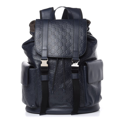 Gucci Guccissima Signature Double Buckle Backpack Blue 1 of 11