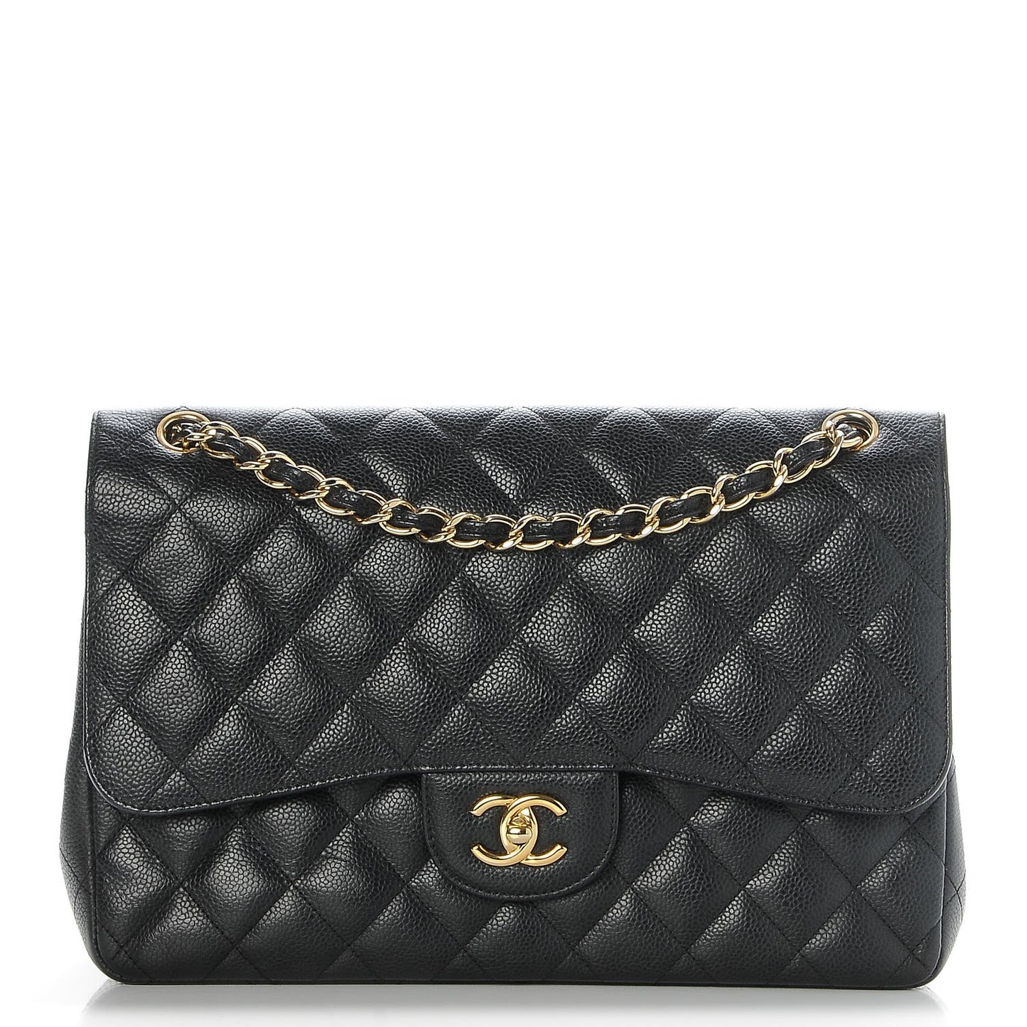 Caviar Quilted Jumbo Double Flap Black