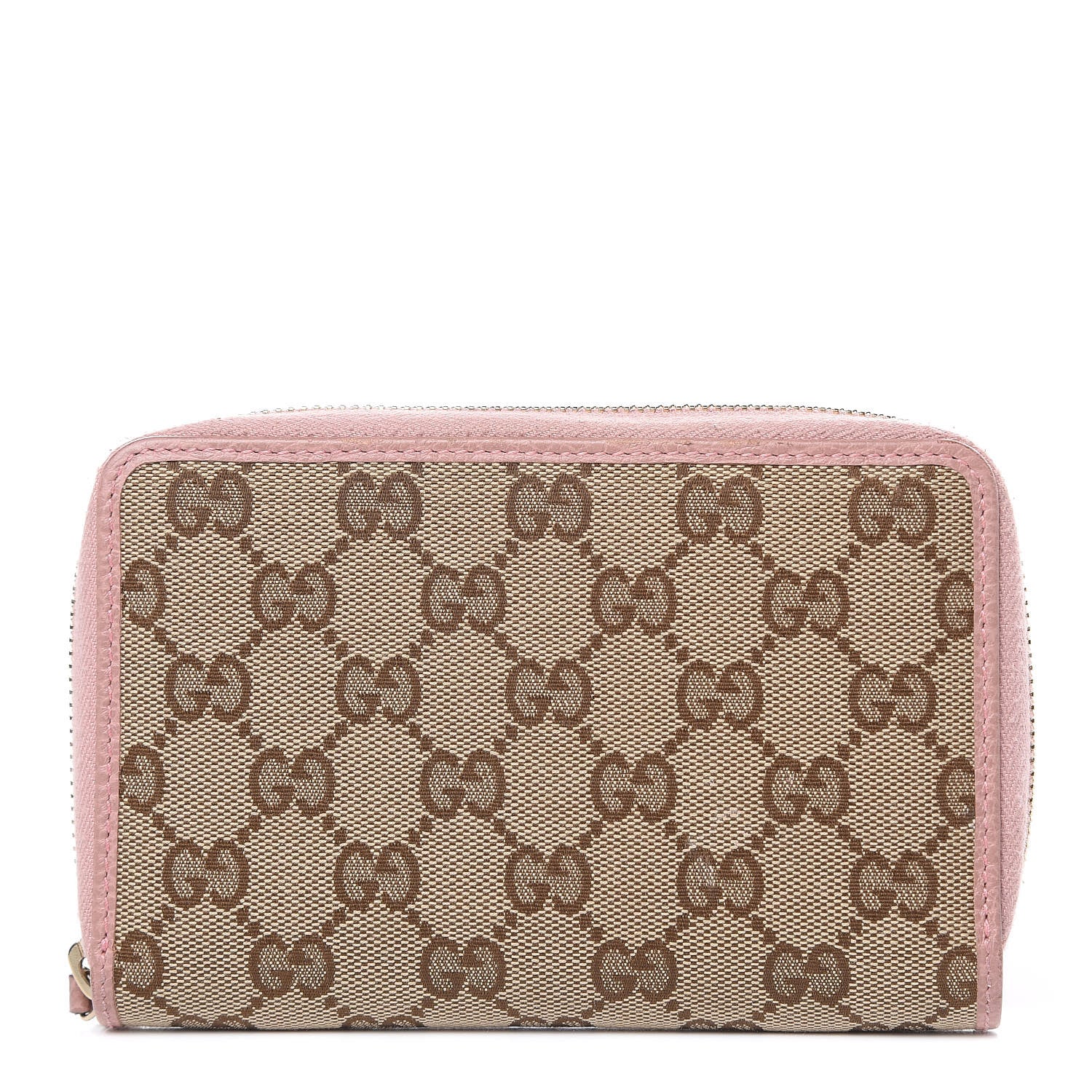 Gucci Monogram Dollar Calfskin Zip Around Compact Wallet Beige Ebony Soft Pink 1 of 13