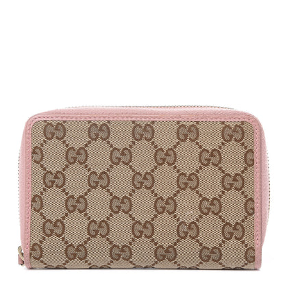Gucci Monogram Dollar Calfskin Zip Around Compact Wallet Beige Ebony Soft Pink 1 of 13