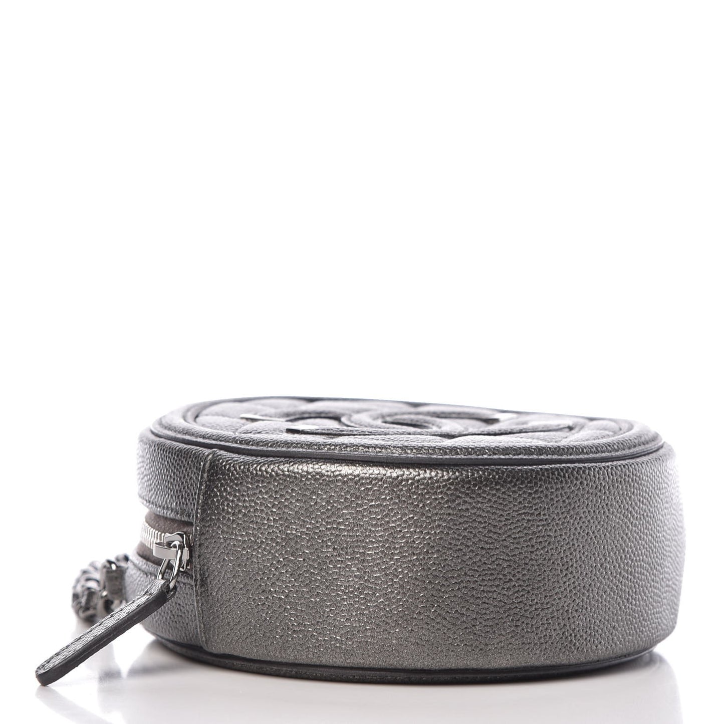 Metallic Caviar Quilted Round Filigree Crossbody Dark Silver