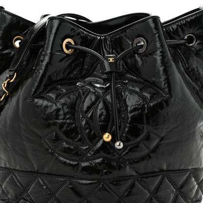 Chanel Shiny Aged Calfskin CC Chain Drawstring Bag Black 8 of 10