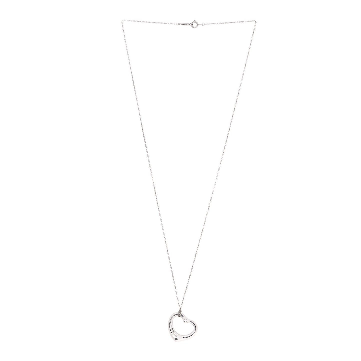 Sterling Silver Diamond 22mm Elsa Peretti Open Heart Pendant Necklace