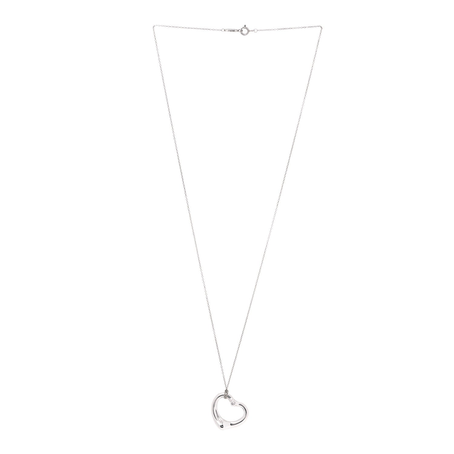 Tiffany Sterling Silver Diamond 22mm Elsa Peretti Open Heart Pendant Necklace 2 of 4