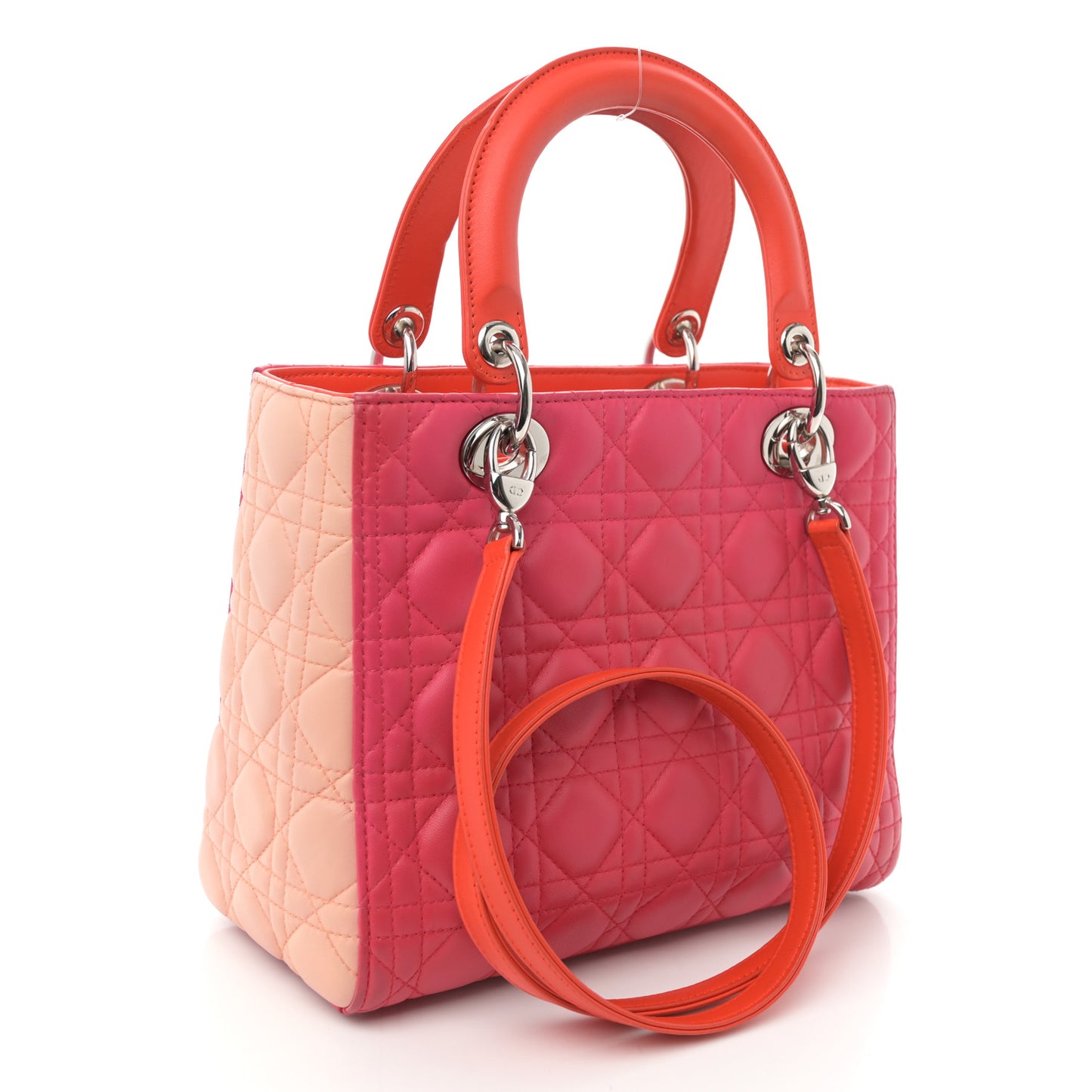 Lambskin Cannage Tri-Color Medium Lady Dior Orange Riviera Fuchsia Cosmopolitan Lipstick Natural