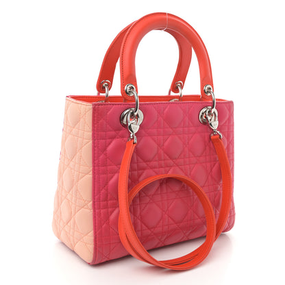 Christian Dior Lambskin Cannage Tri-Color Medium Lady Dior Orange Riviera Fuchsia Cosmopolitan Lipstick Natural 3 of 10