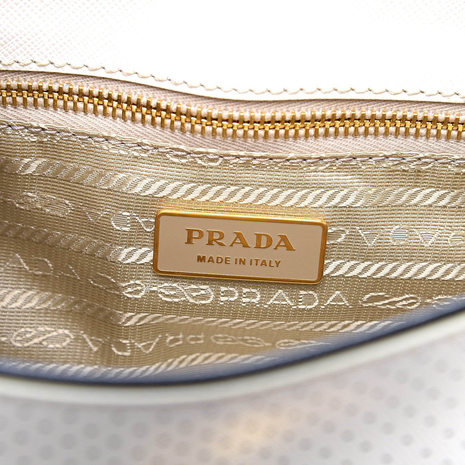 Prada Saffiano Perforated Pushlock Flap Bag Talco Black 5 of 10