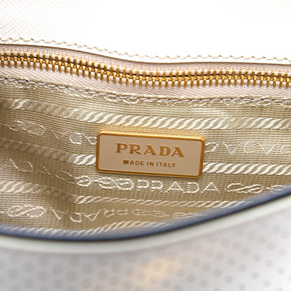 Prada Saffiano Perforated Pushlock Flap Bag Talco Black 5 of 10