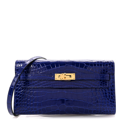 Hermes Shiny Alligator Kelly Wallet To Go Bleu Electrique 1 of 23