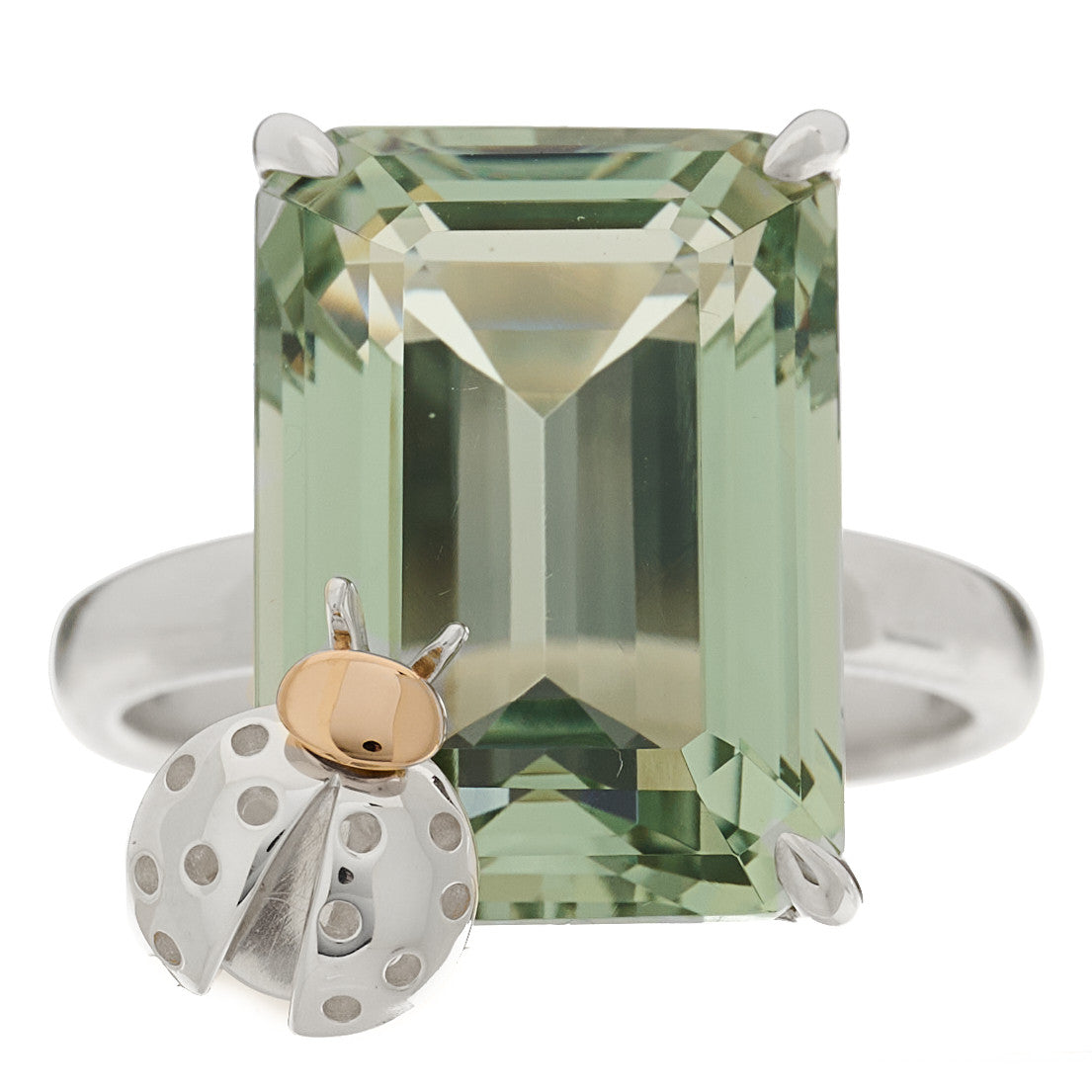 Sterling Silver 18K Rose Gold Prasiolite Return to Tiffany Love Bugs Ladybug Ring 60 9