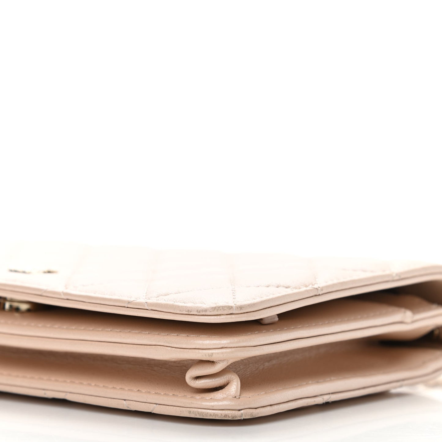 Iridescent Lambskin Quilted Pearl Wallet On Chain WOC Light Beige