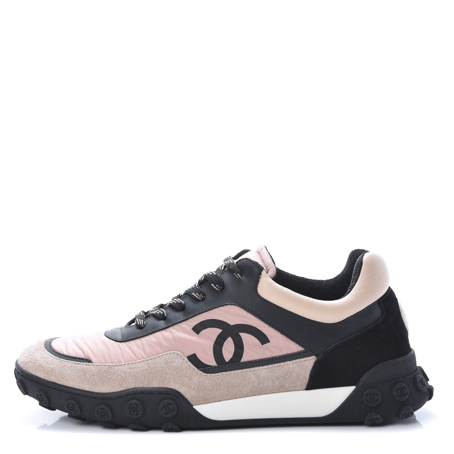 Nylon Calfskin Suede CC Womens Sneakers 40.5 Pink Black