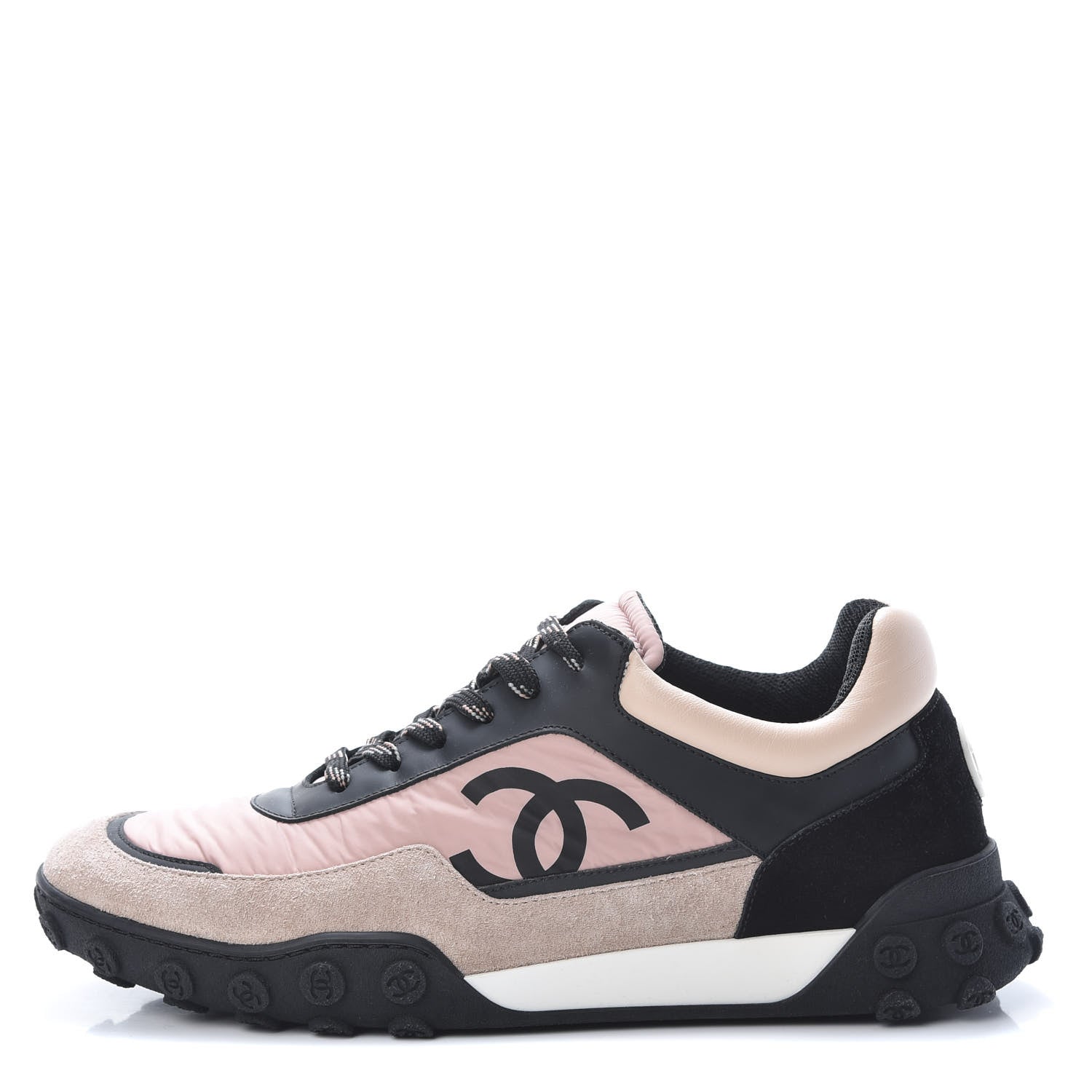 Chanel Nylon Calfskin Suede CC Womens Sneakers 40.5 Pink Black 1 of 8