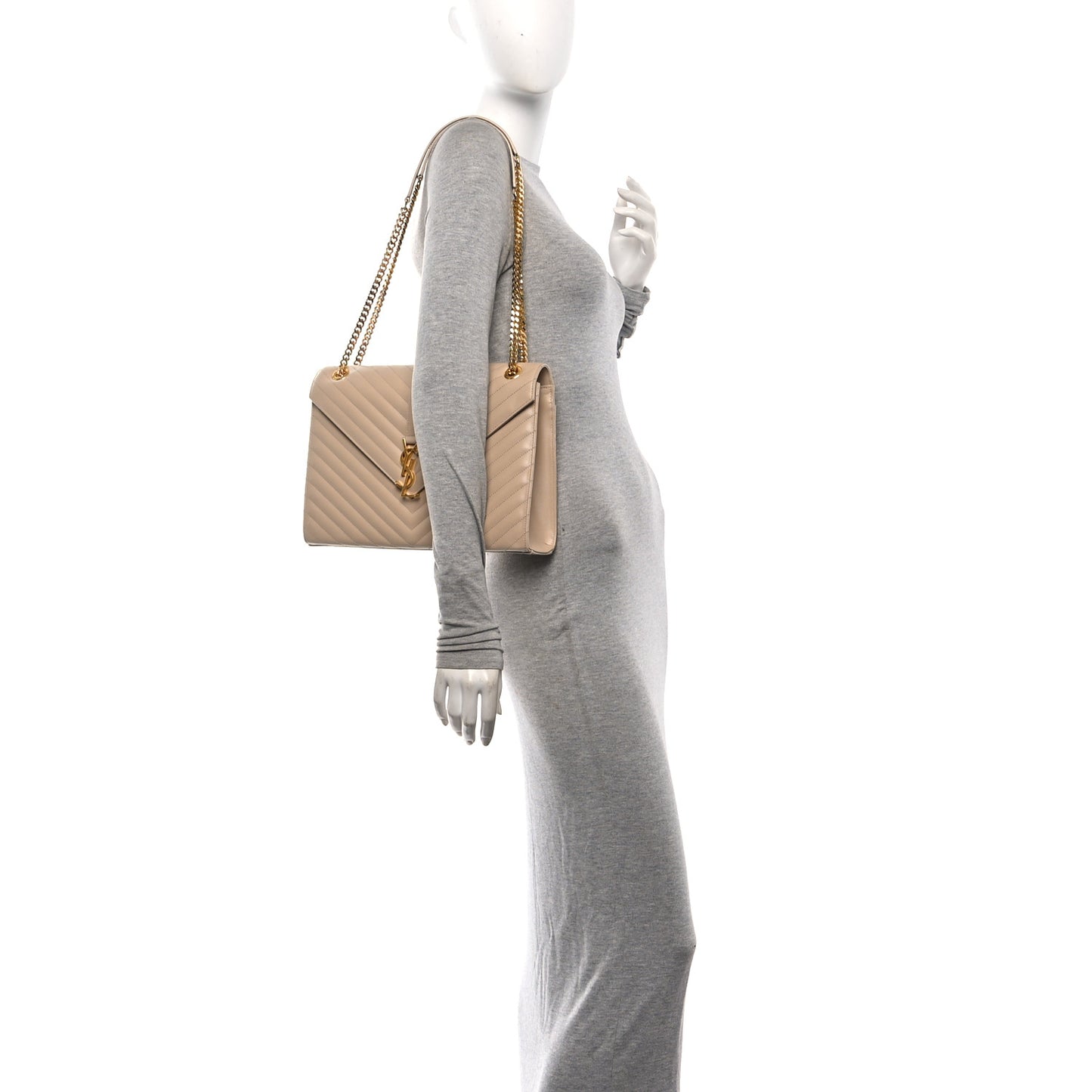 Grain De Poudre Matelasse Chevron Large Monogram Satchel Nude Powder