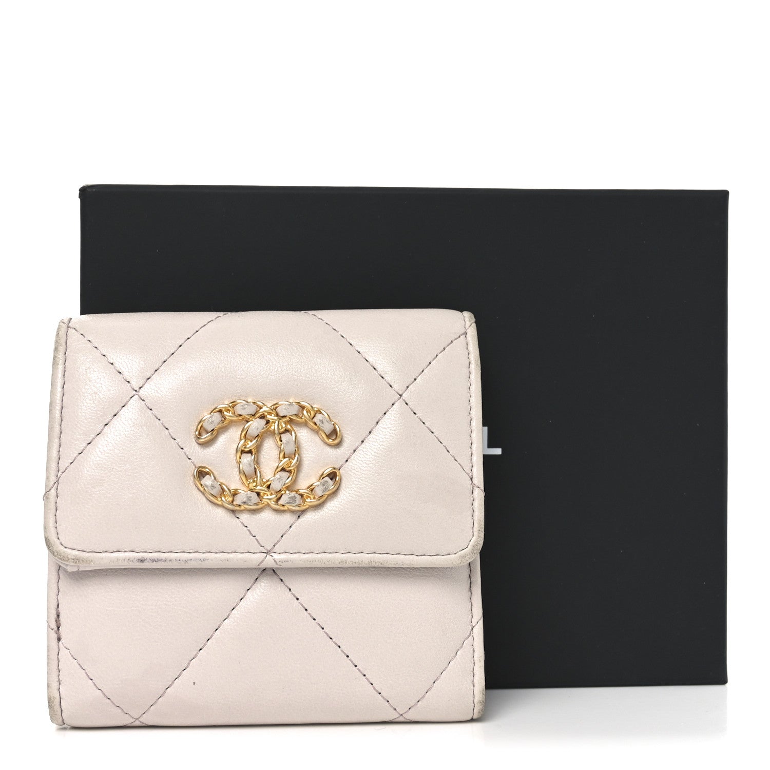 CHANEL Chanel Goatskin Quilted Chanel 19 Small Flap Wallet Light Purple