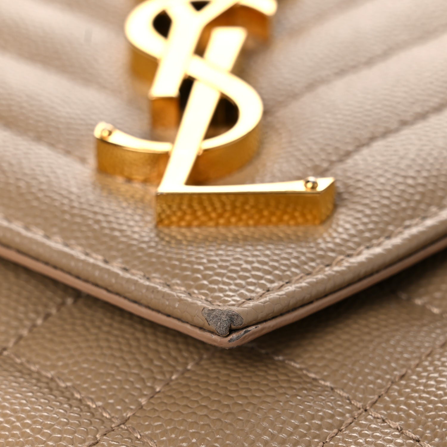 Saint Laurent Grain De Poudre Textured Mixed Matelasse Medium Triquilt Monogram Satchel Dark Beige 14 of 23