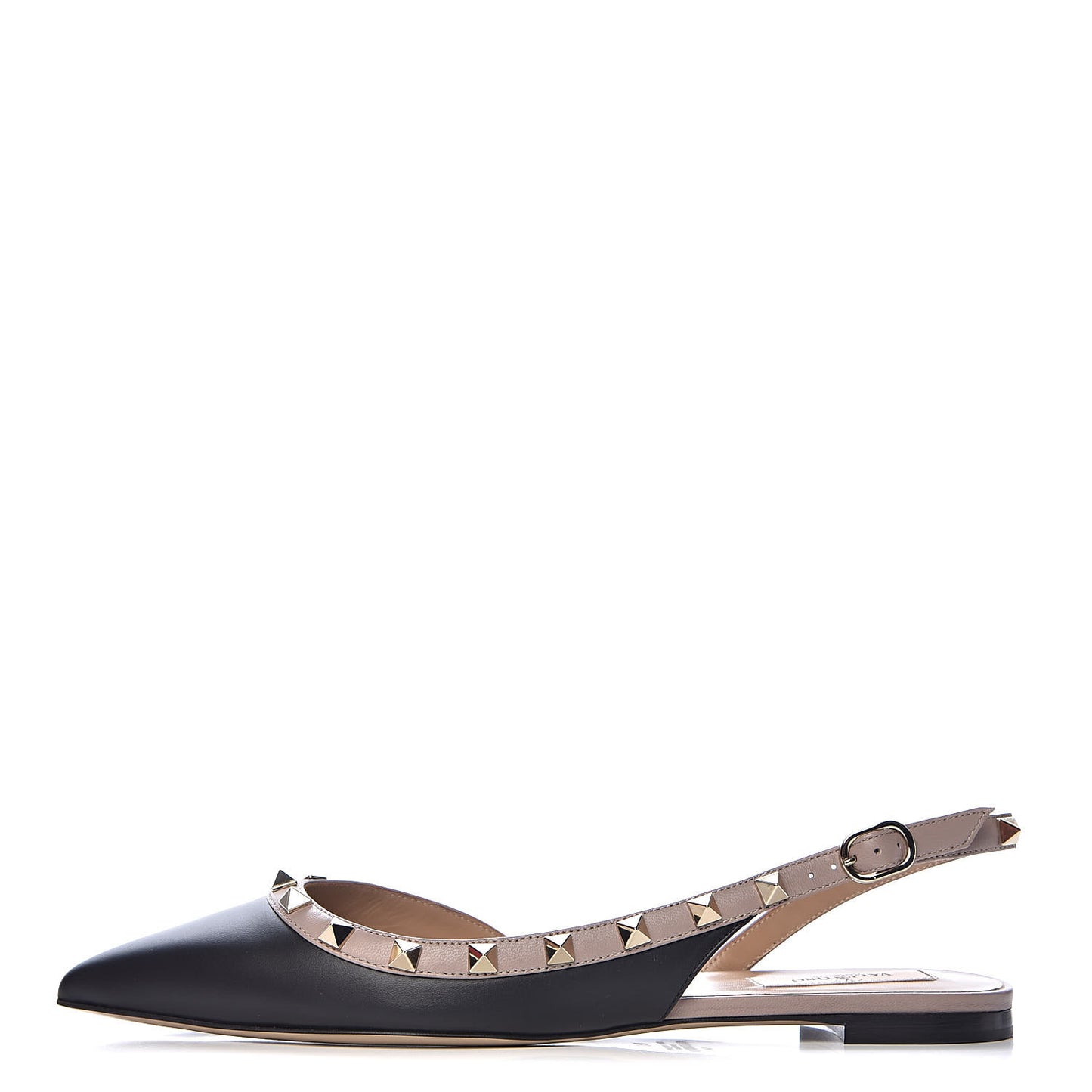 Nappa Rockstud Slingback Flats 38 Black Poudre