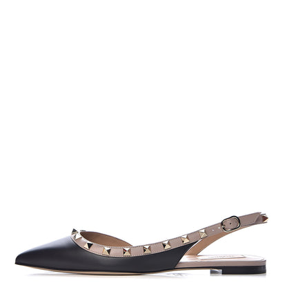 Valentino Garavani Nappa Rockstud Slingback Flats 38 Black Poudre 1 of 12