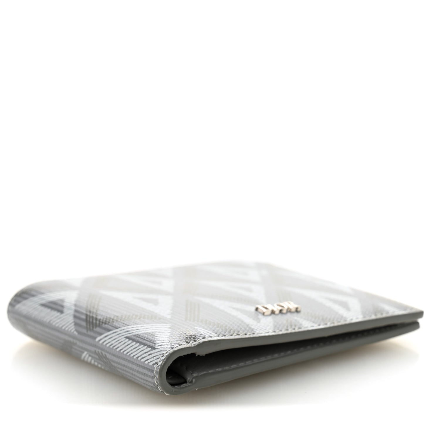 Coated Canvas Calfskin CD Diamond Bifold Wallet Grey