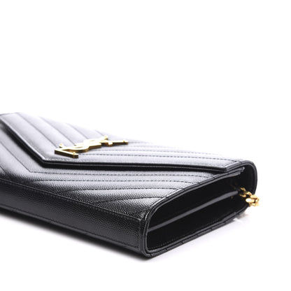 Saint Laurent Grain De Poudre Matelasse Chevron Monogram Chain Wallet Black 11 of 13